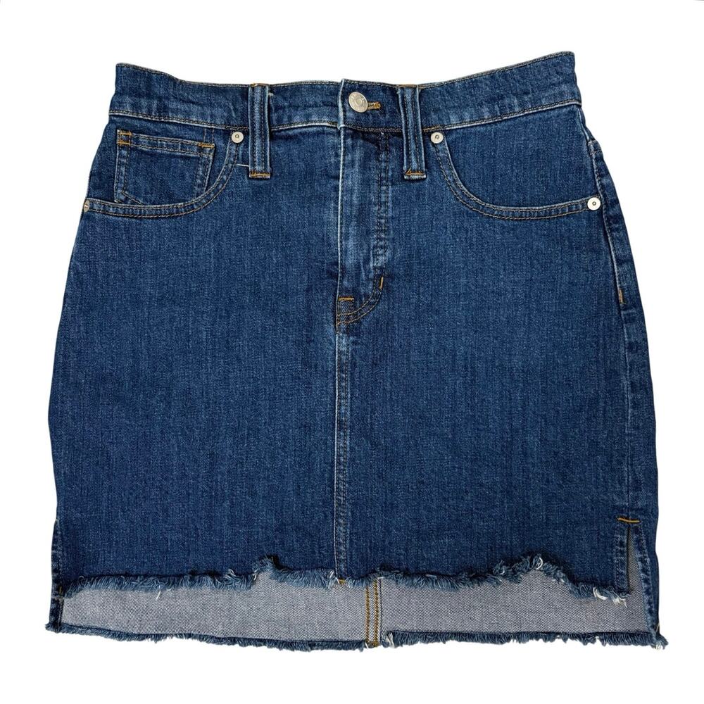 Madewell Denim Miniskirt Women’s Size 26 Medium Wash Step Hemline Side Slits - Picture 3 of 12